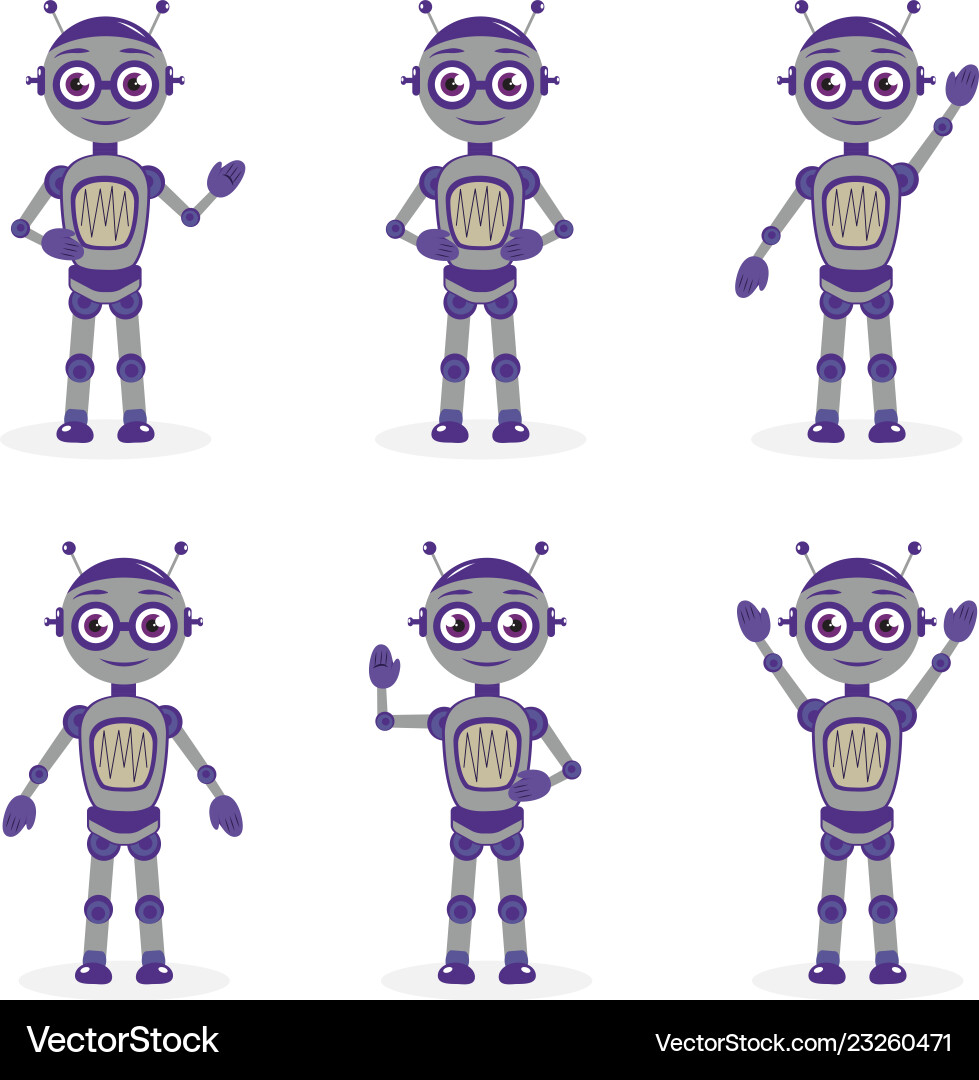 Cartoon robot mascot set of objects in flat style Cartoon robot mascot set of objects in flat style Vector Image
