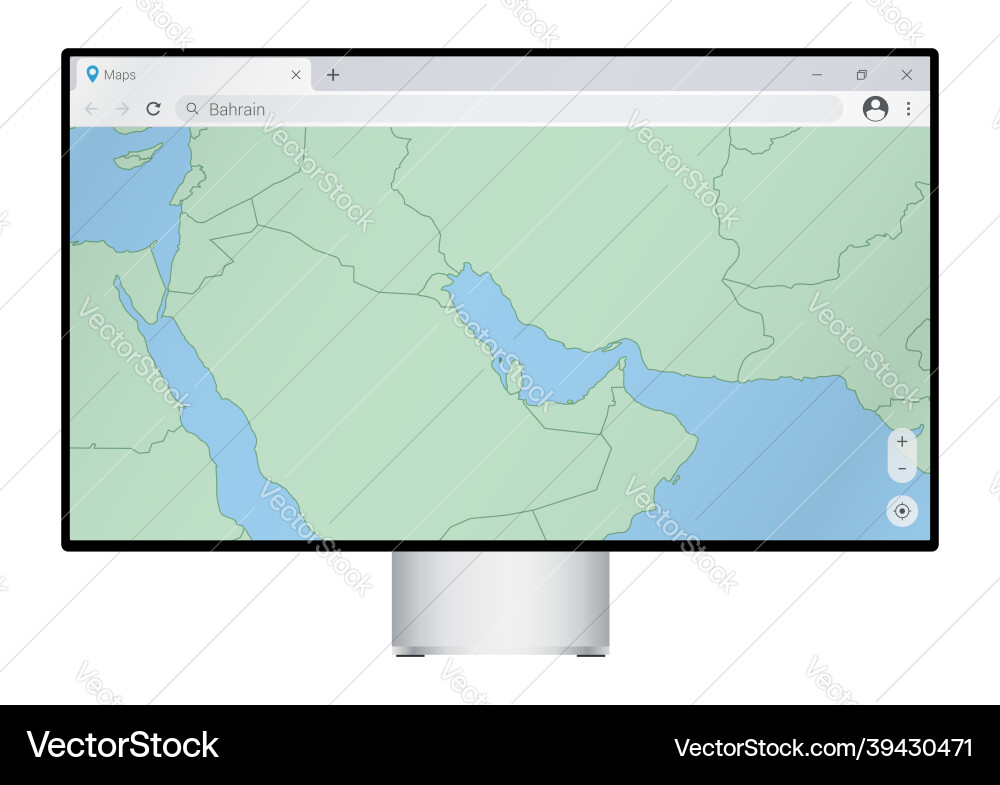Computer monitor with map of bahrain in browser vector image