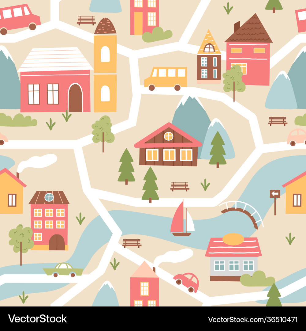 Cute Village River Scene vector image