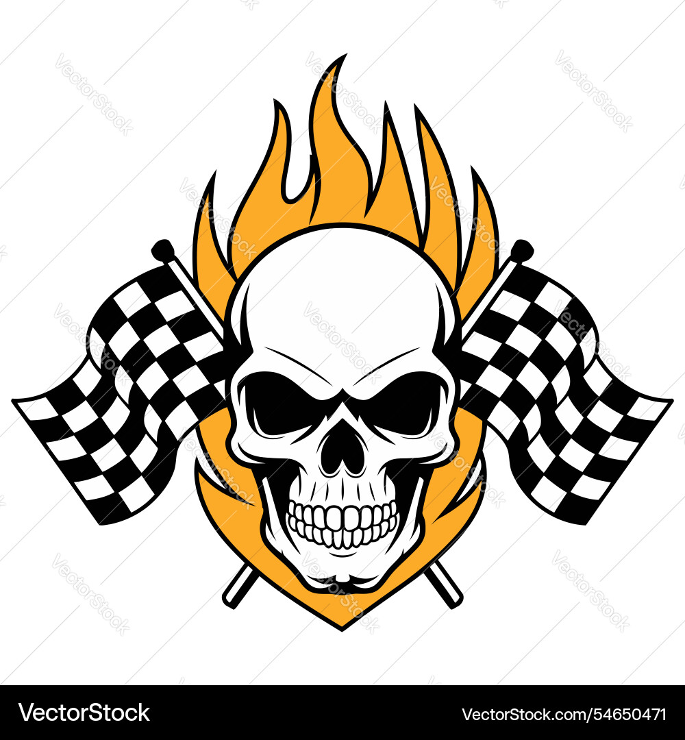 Flaming skull with racing flags Flaming skull with racing flags Vector Image