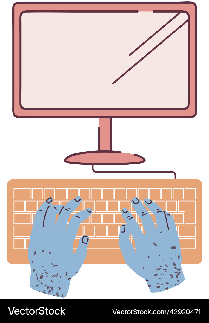 Hands typing on keyboard next to monitor Hands typing on keyboard next to monitor vector image