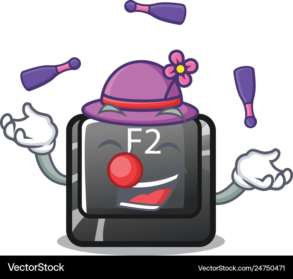 Juggling f2 button on mascot computer Vector Image