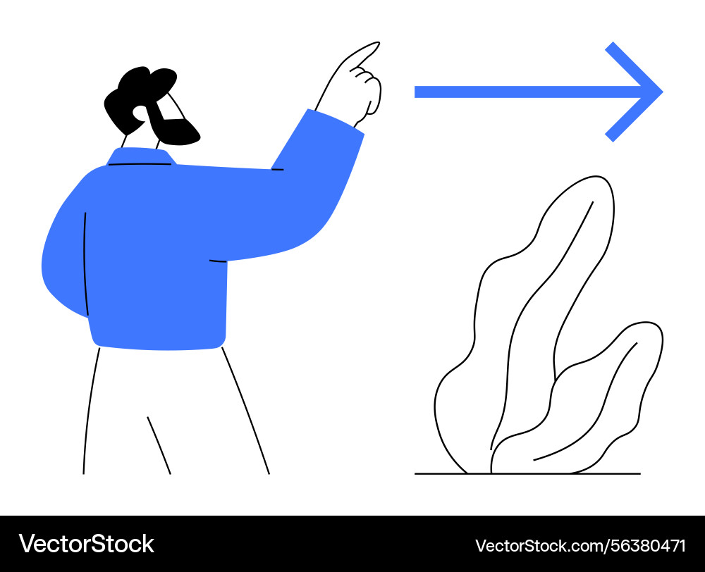 Man pointing at forward arrow with minimalistic Man pointing at forward arrow with minimalistic vector image