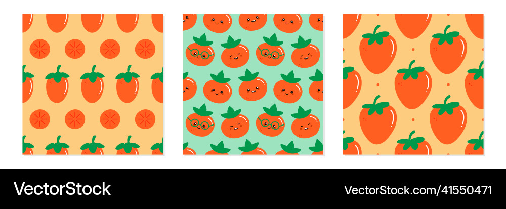 Orange persimmon characters patterns set Orange persimmon characters patterns set vector image