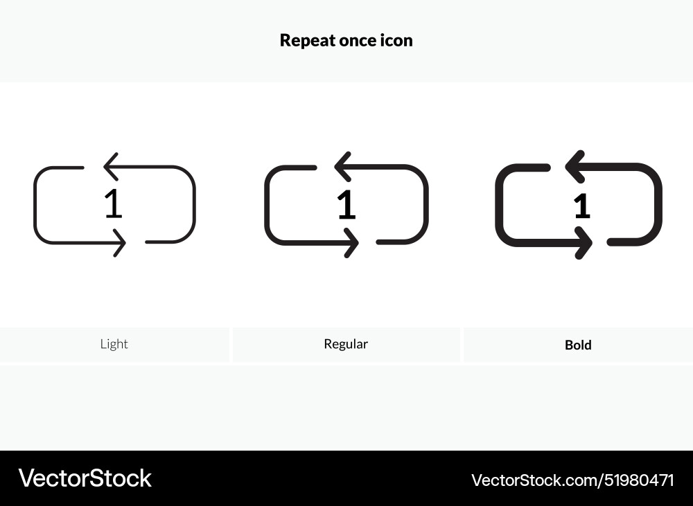 Repeat once icon light regular and bold style Vector Image