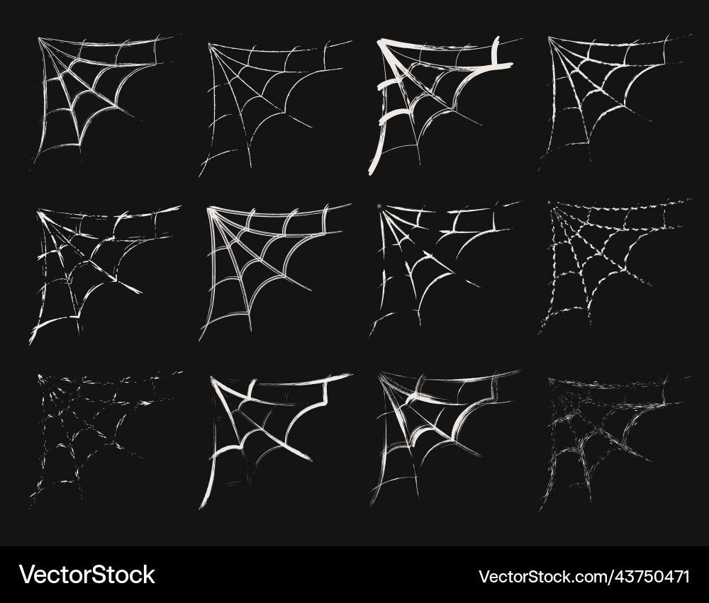 Set of 12 corner spiderweb in sketch style Set of 12 corner spiderweb in sketch style vector image