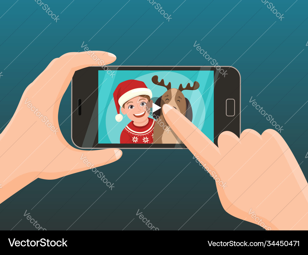 Smartphone with a christmas video for greeting Smartphone with a christmas video for greeting vector image
