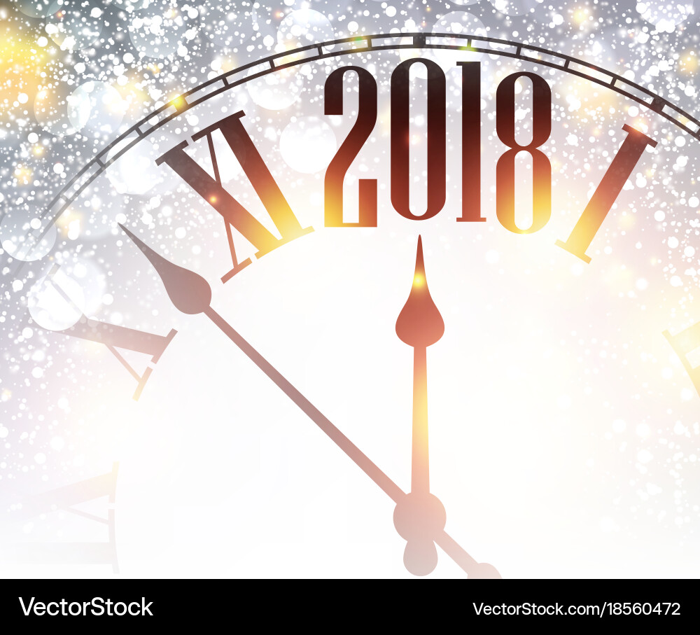 2018 new year background with clock Vector Image