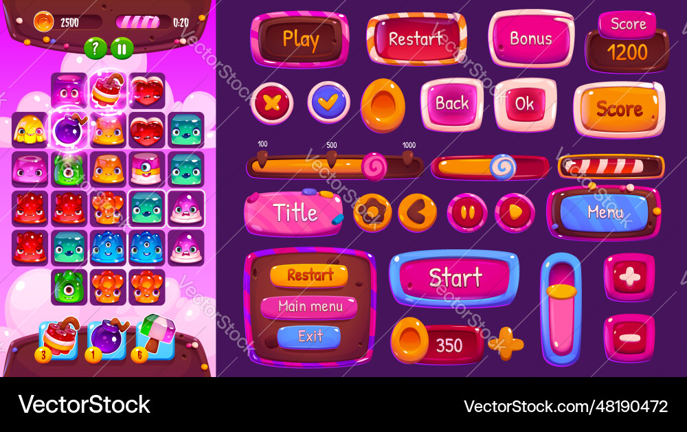 Candy Match Game UI Interface vector image