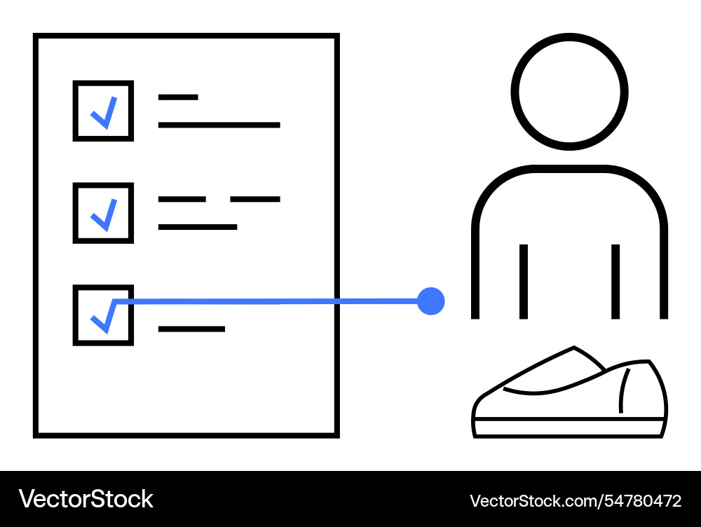 Checklist with person and shoe outline for task Vector Image