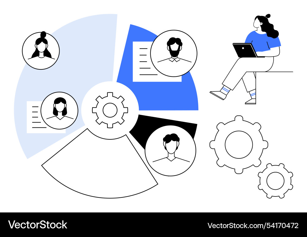Collaborative teamwork visualization with pie Collaborative teamwork visualization with pie vector image