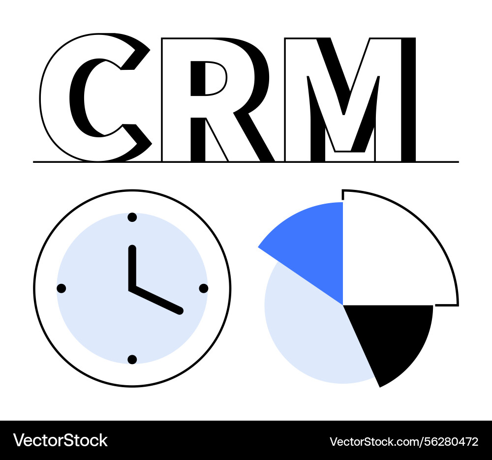 Crm concept with clock and data pie chart Crm concept with clock and data pie chart vector image