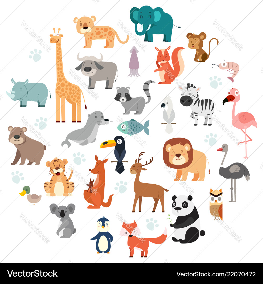 Cute Wildlife Animal Cartoon Set Vector Image