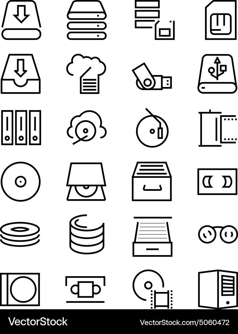 Data Storage Icons - Line Style vector image