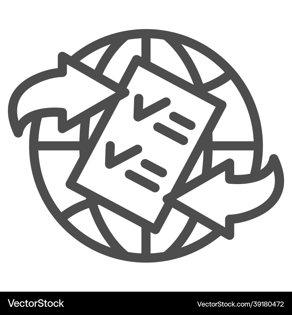 Globe arrow checkmark papper form line icon Globe arrow checkmark papper form line icon vector image