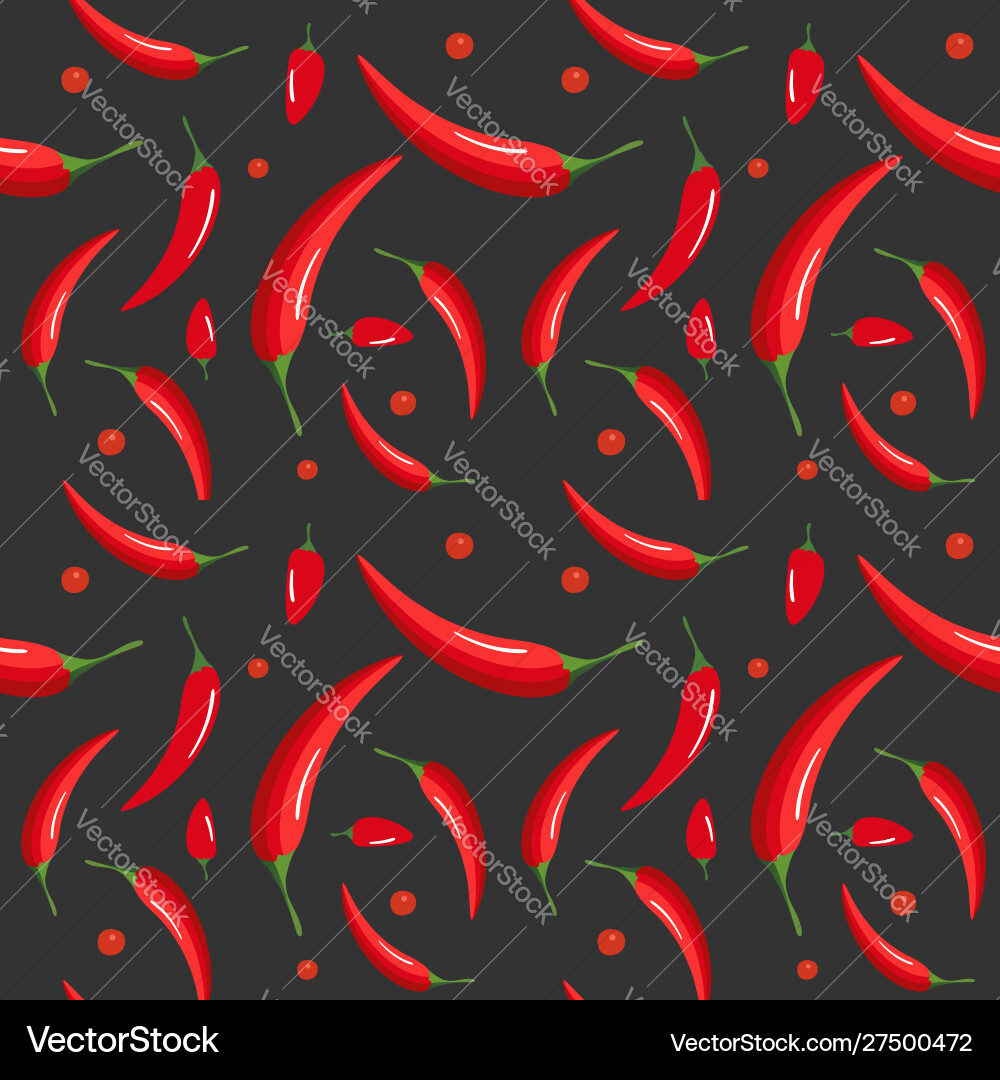 Seamless pattern on dark background with chilli Seamless pattern on dark background with chilli vector image