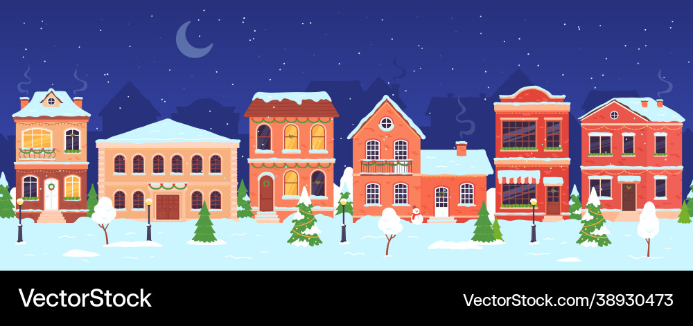 Christmas town night winter wonderland street Christmas town night winter wonderland street vector image