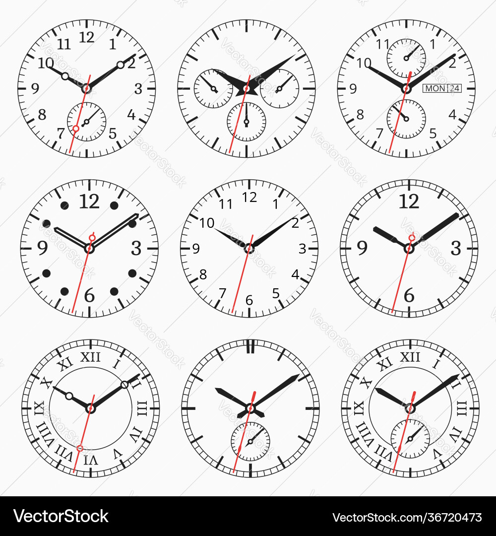 Clock watch collection Royalty Free Vector Image
