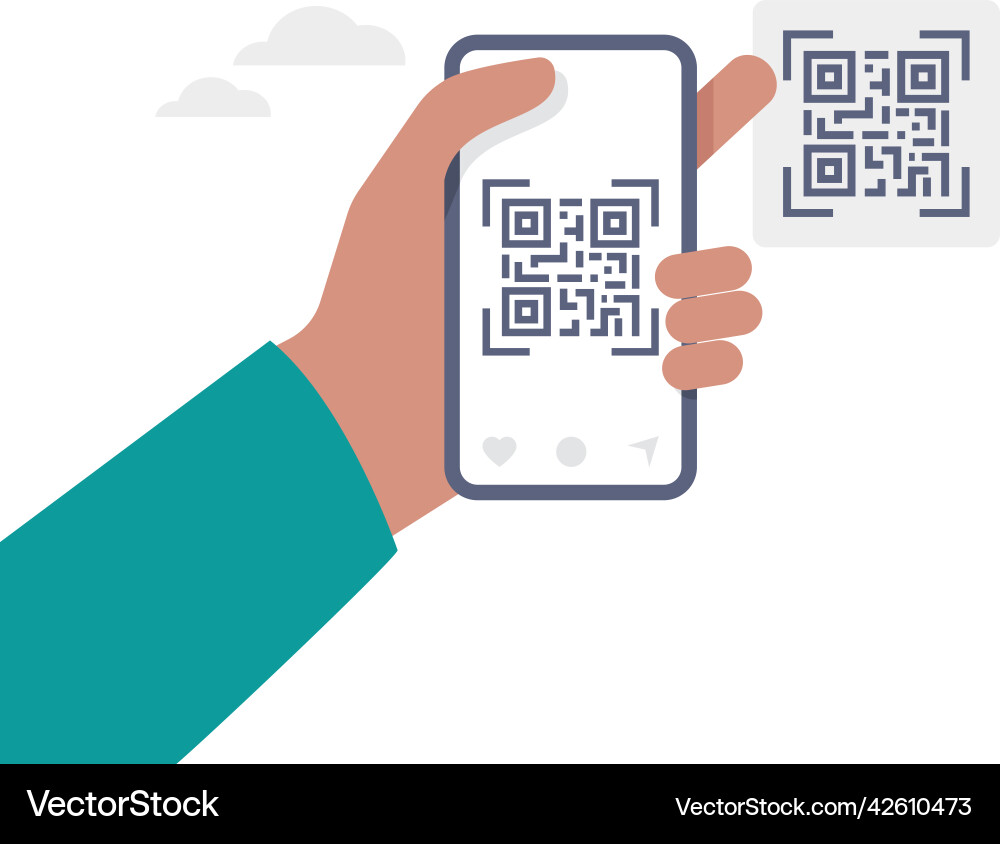 Hand holding mobile with scan qr code Hand holding mobile with scan qr code Vector Image