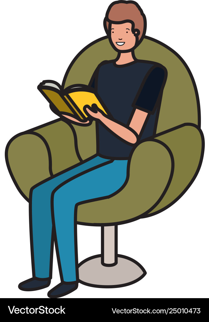 Man reading book in sofa avatar character Vector Image