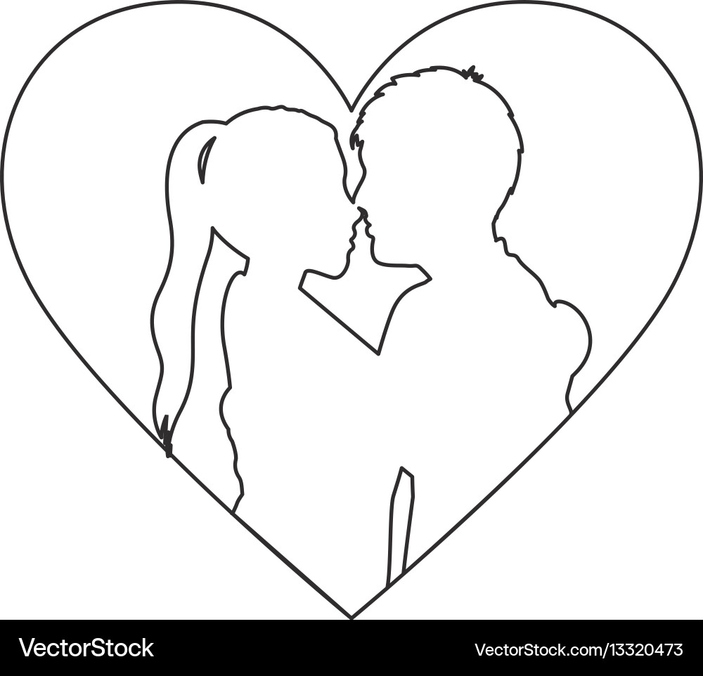 Monochrome contour with heart frame and half body Vector Image