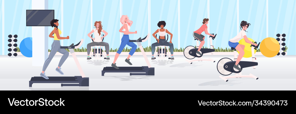 People doing physical exercises on training People doing physical exercises on training vector image