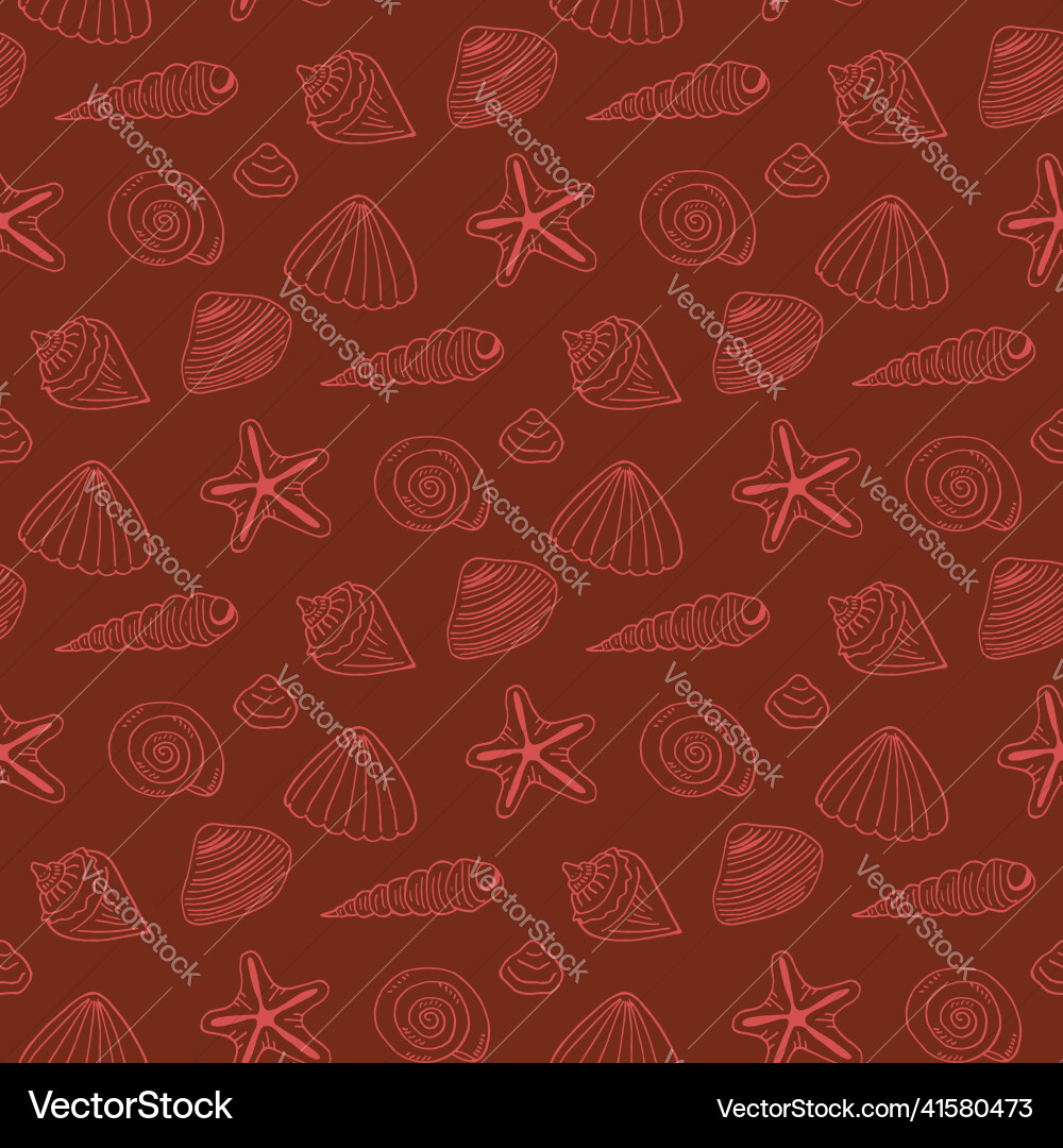 Seamless pattern with red sea shells and starfish vector image