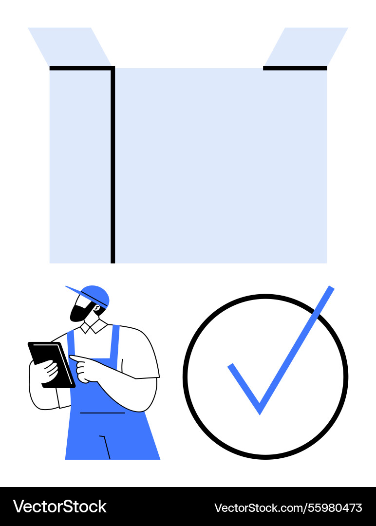 Worker using tablet with open box and checkmark Vector Image