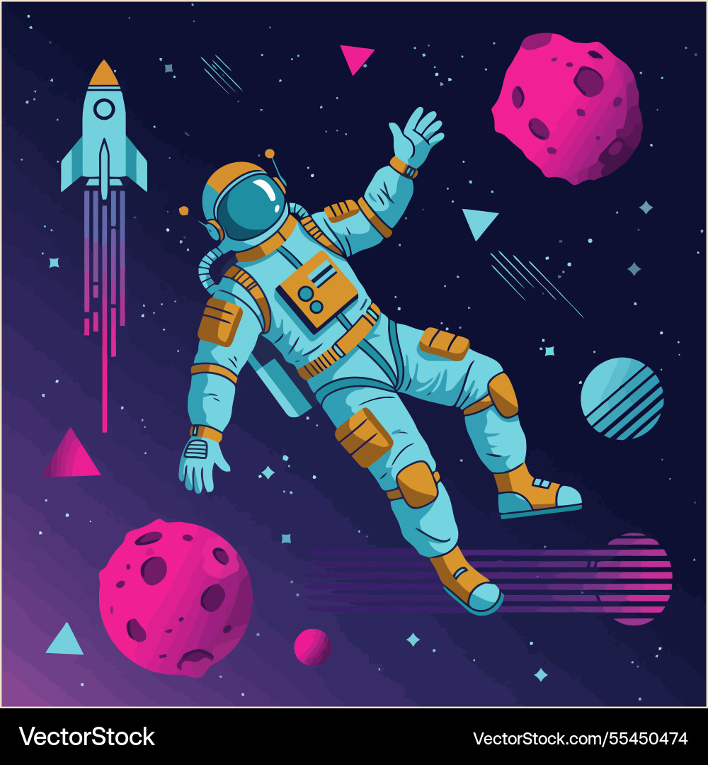 Astronaut floating in space with rocket Vector Image