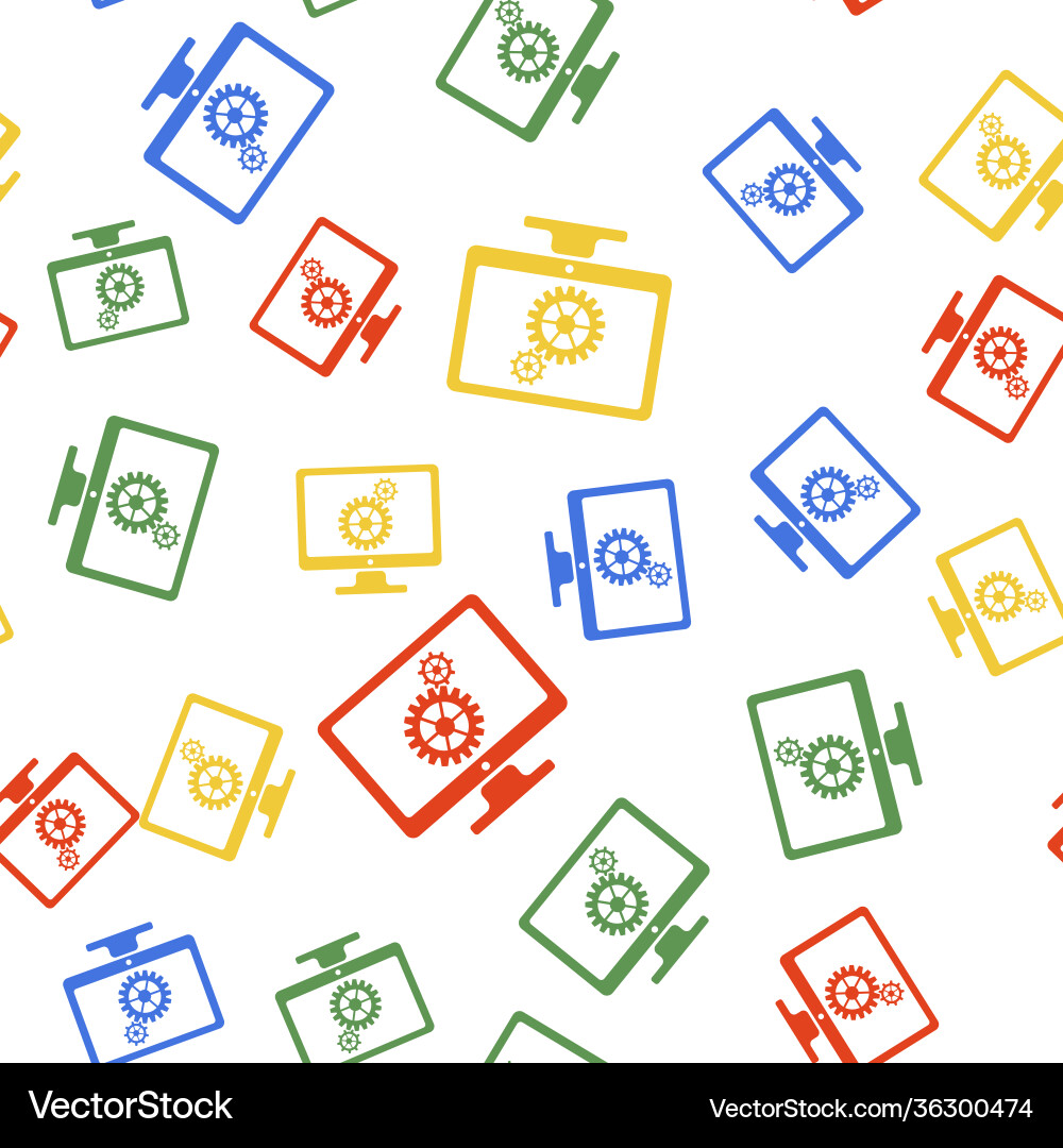 Color computer monitor and gears icon isolated Color computer monitor and gears icon isolated Vector Image