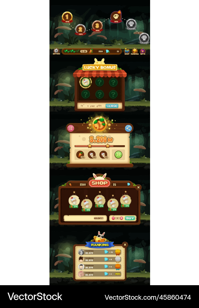 Complete set of level button game ui pop-up icon vector image