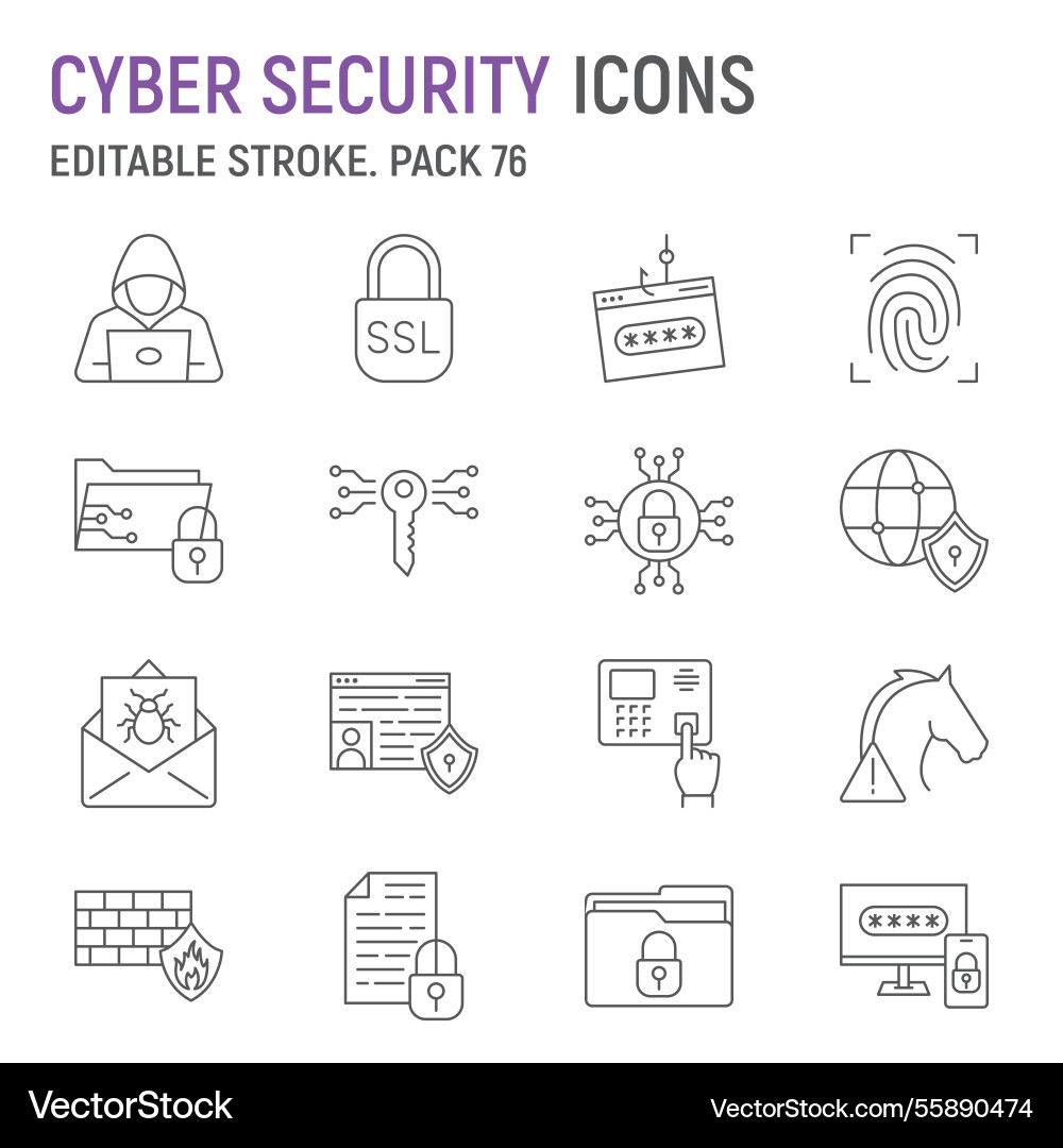 Cyber security line icon set network vector image