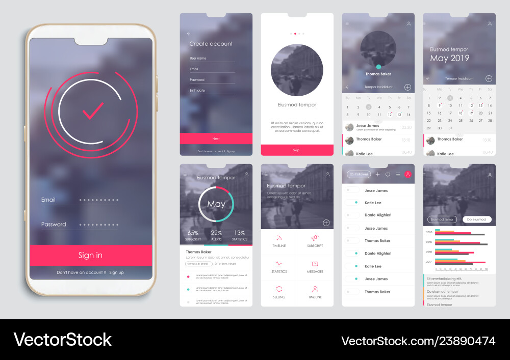 Design of the mobile application ui ux a set Design of the mobile application ui ux a set vector image