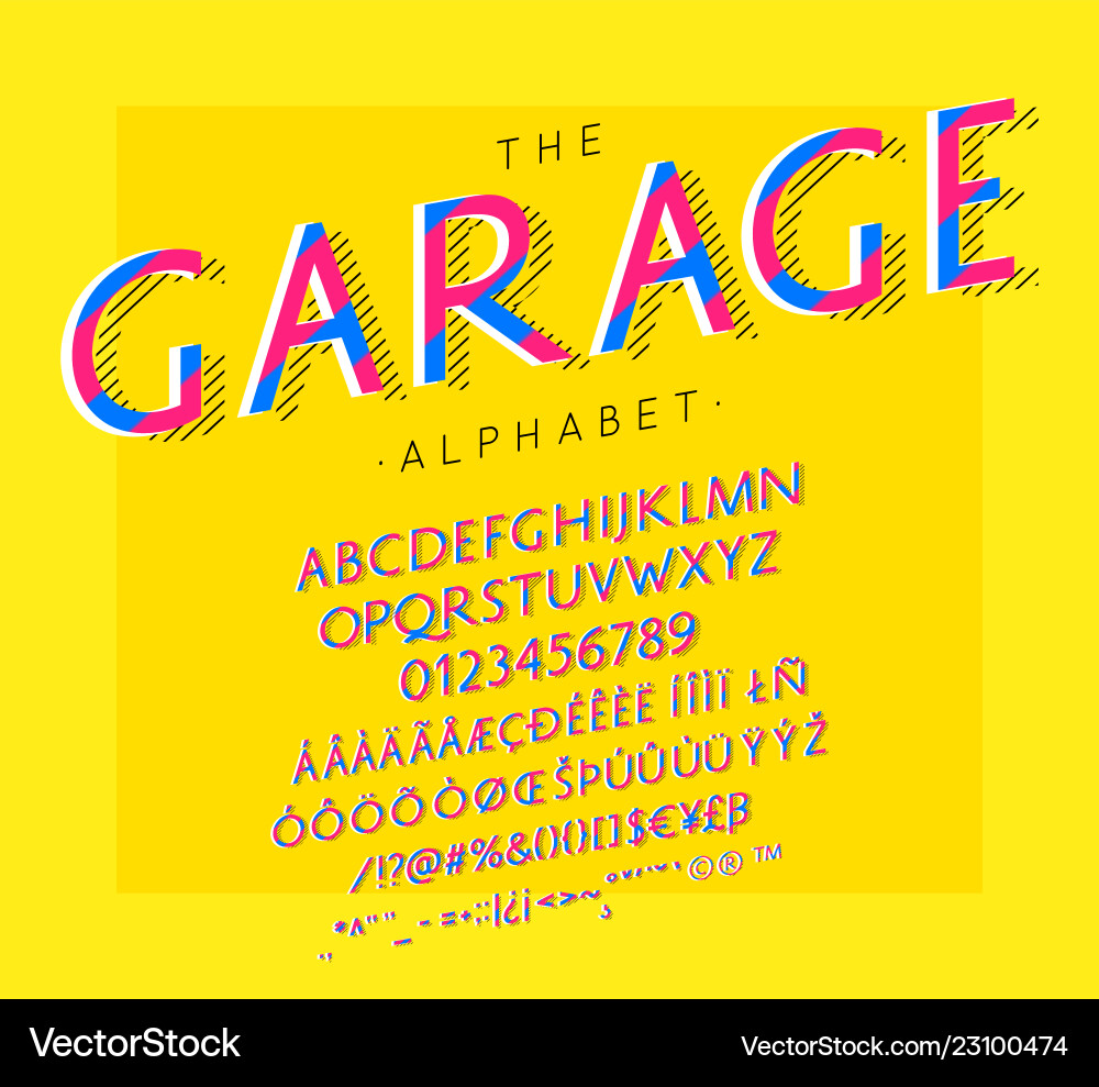 Garage font and alphabet with numbers Garage font and alphabet with numbers vector image