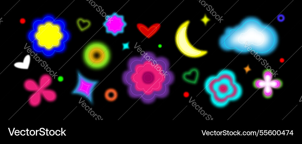 Gradient blur shapes set isolated on black Gradient blur shapes set isolated on black vector image