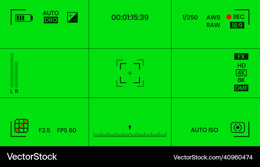 Green colored chroma key camera rec frame Vector Image