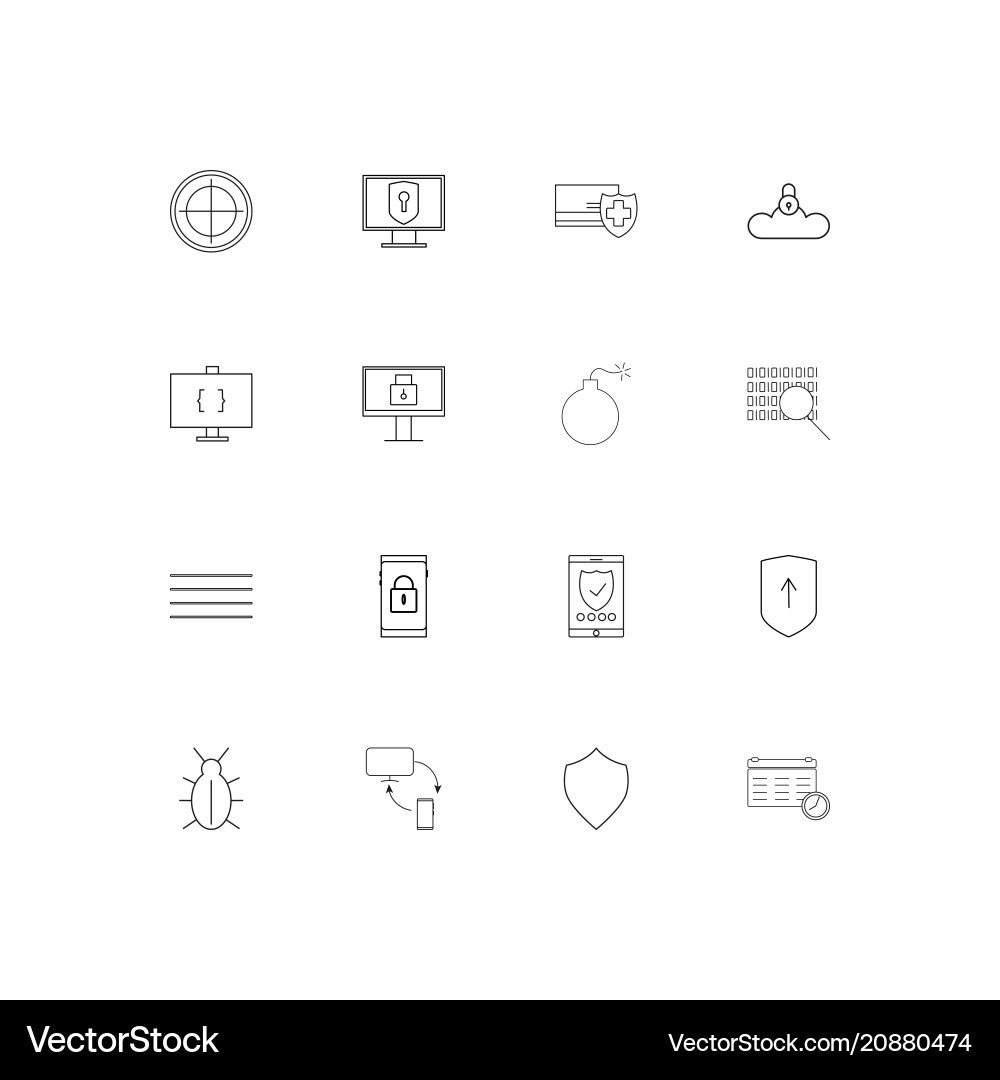 Internet security linear thin icons set outlined vector image