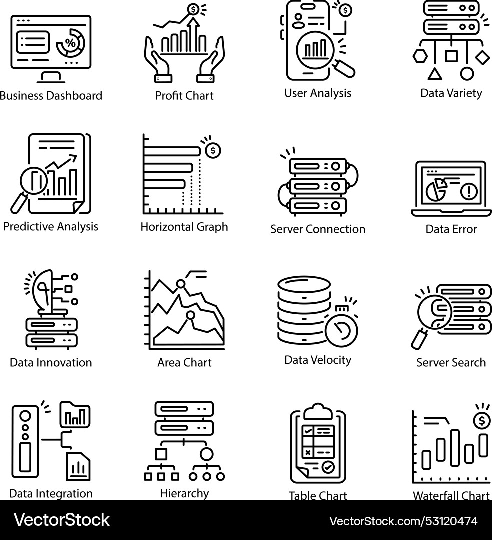 Latest collection of data metrics line icons Vector Image
