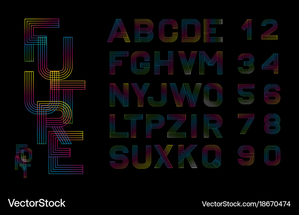 Linear font alphabet multicolored lines vector image