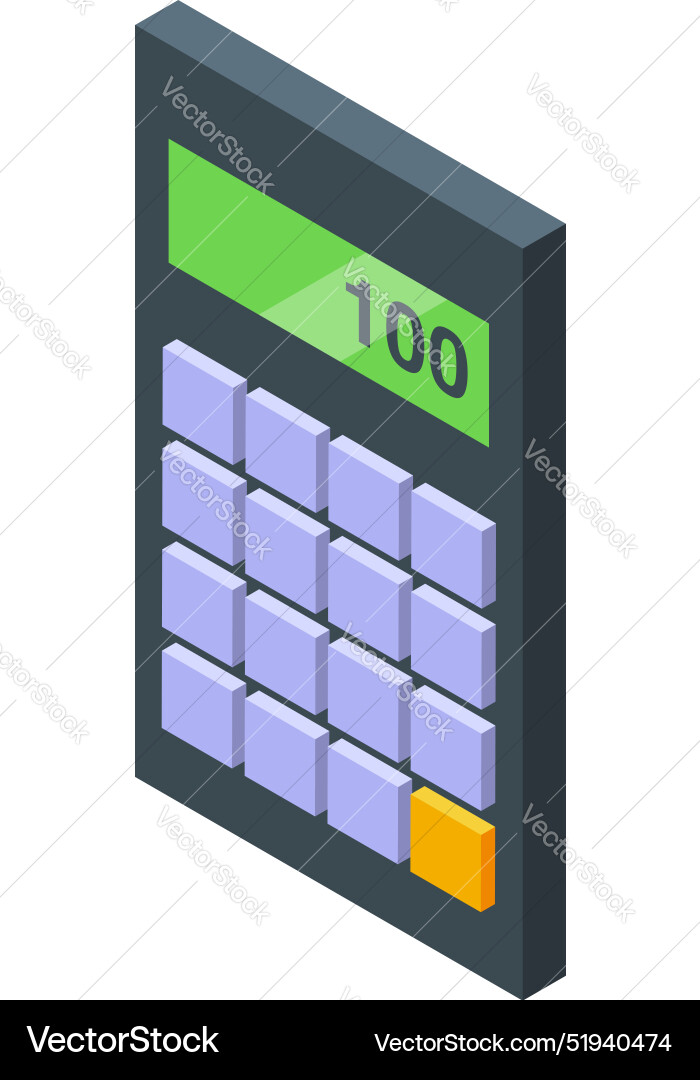 Modern calculator displaying number one hundred Modern calculator displaying number one hundred Vector Image