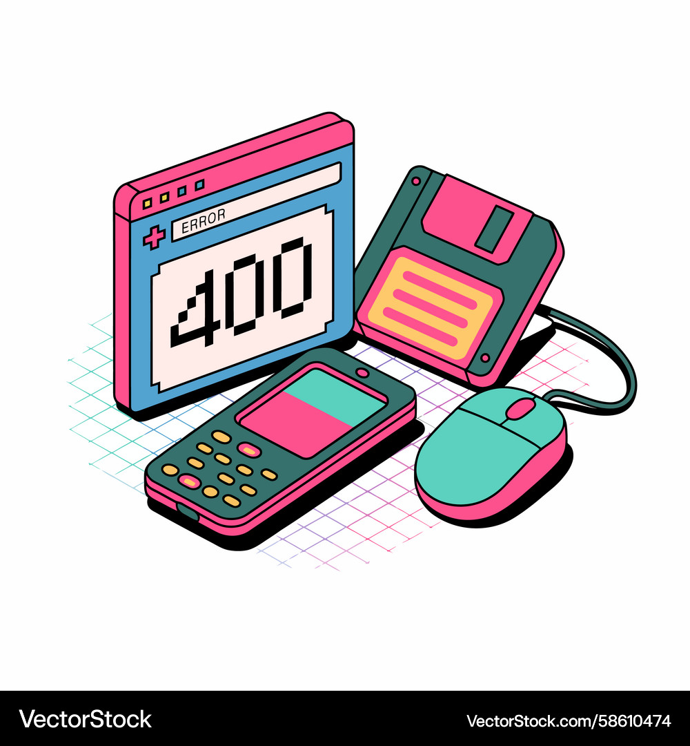 Retro computer technology icons with a floppy Vector Image