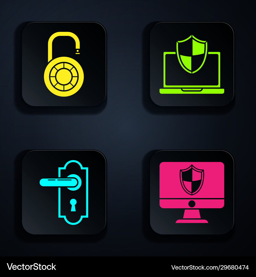 Set computer monitor and shield safe combination Vector Image