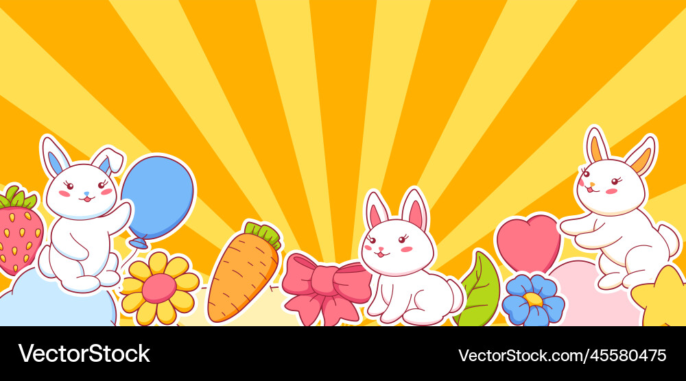 Background with cute kawaii little bunnies funny Background with cute kawaii little bunnies funny vector image