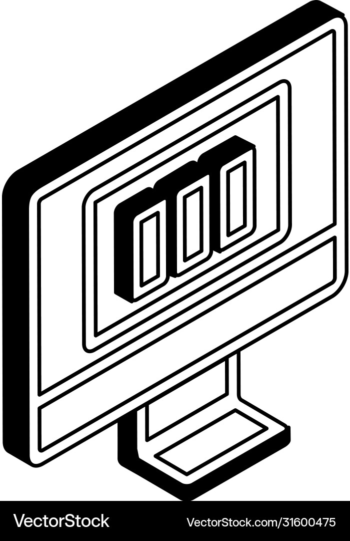 Bars chart on computer isometric line style icon vector image
