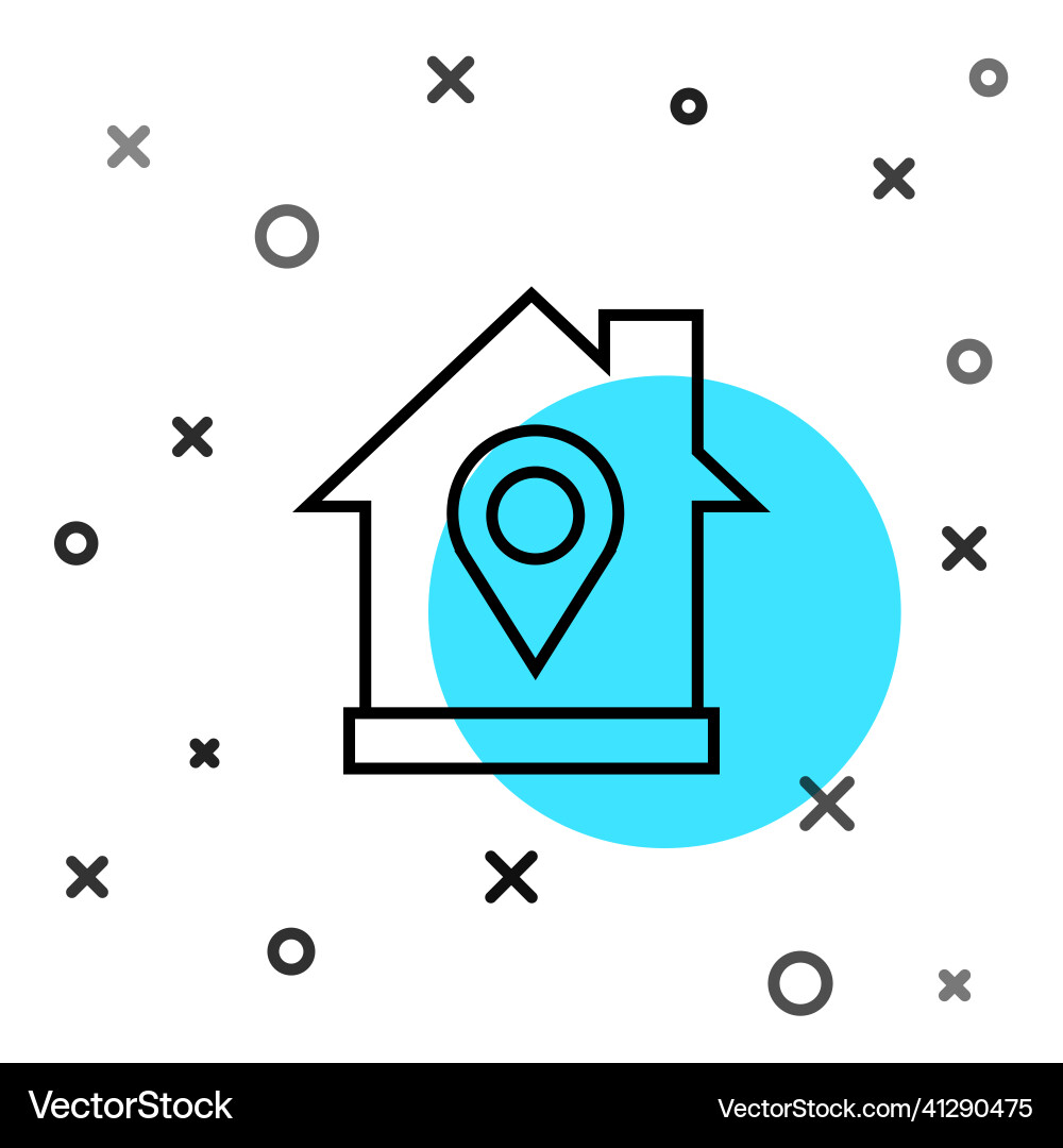 Black line map pointer with house icon isolated vector image