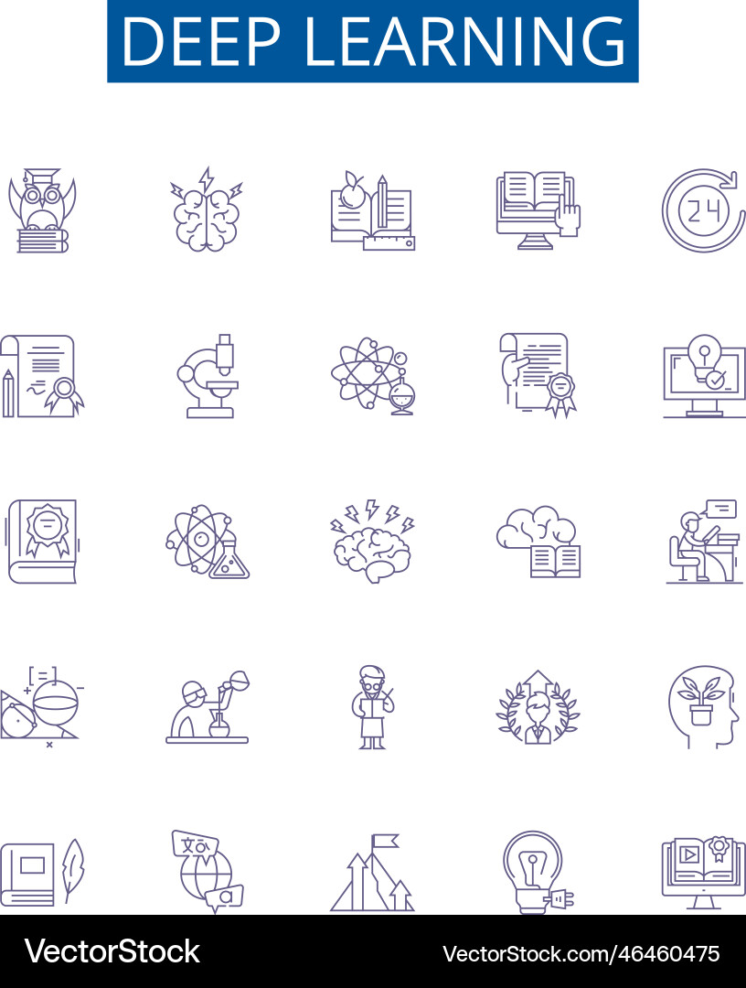 Deep learning line icons signs set design vector image