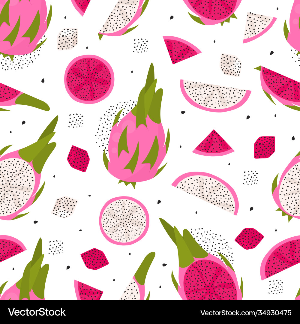 Dragon fruit seamless pattern vector image