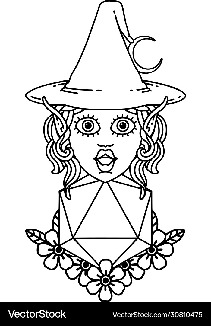 Elf mage character with natural twenty dice roll vector image