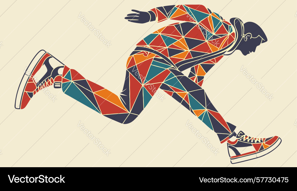 Geometric stylized runner in dynamic action vector image