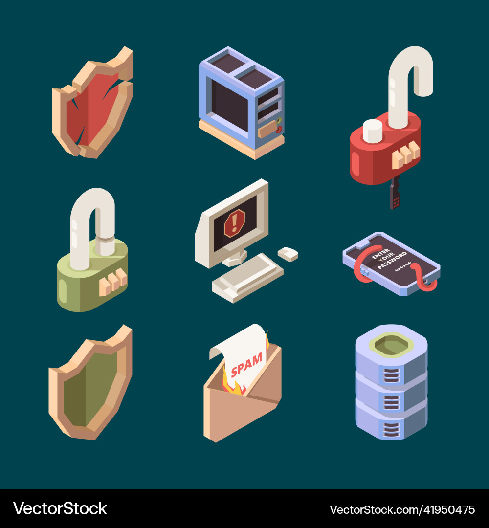 Hacker isometric cyber security email spam Hacker isometric cyber security email spam vector image